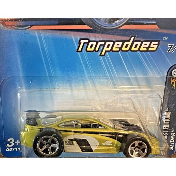 2005 Hot Wheels #47 First Editions-Torpedoes 7/10 SLIDER Lime w/5 Spoke Wheels - Picture 2 of 6